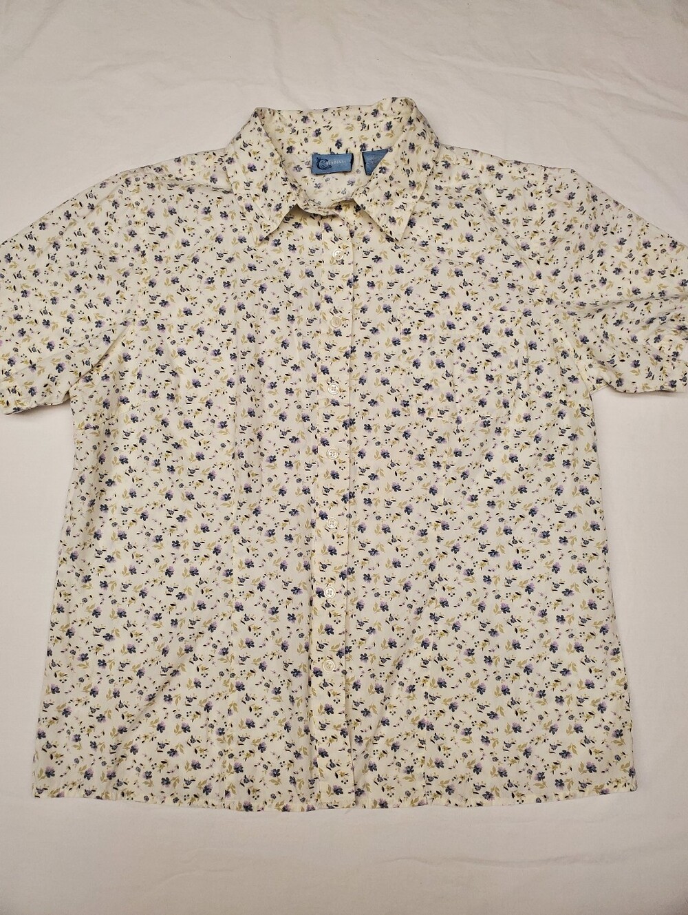 Classic Elements Ditsy Floral Button Up Shirt Chest Pocket Womens Large